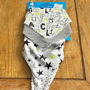 Bon Bebe Alphabet and Stars Bandana Bibs - Black, Gray, Green
